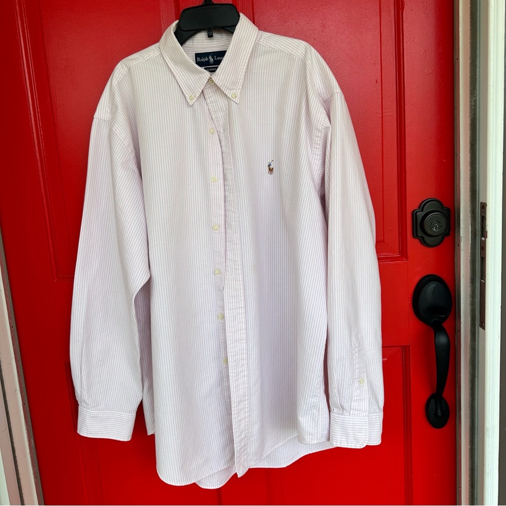 Ralph lauren button down long sleeve classic fit mens XL stripe pink/white
